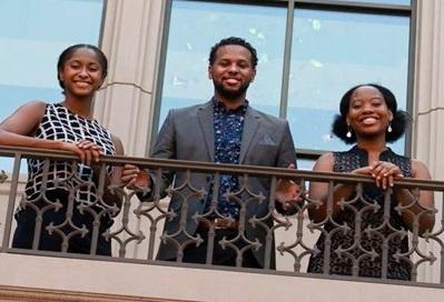 Black students on a balcony