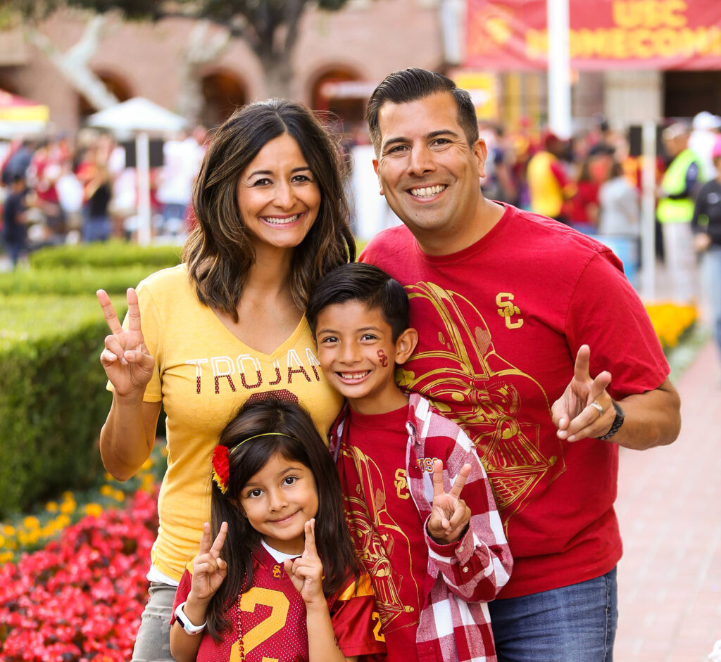a family of four at USC Homecoming
