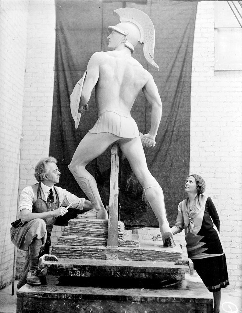 Tommy Trojan statue being sculpted