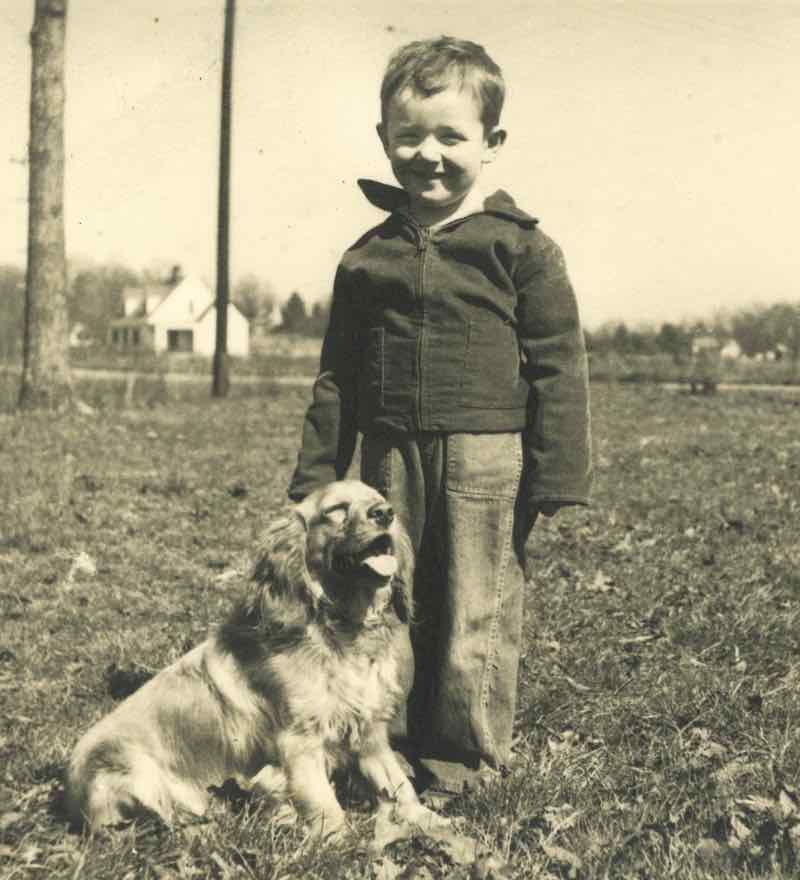 1951: Don, age five, with family dog, Rexie