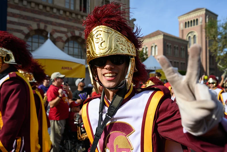 close-up of a Trojan Marching Band member