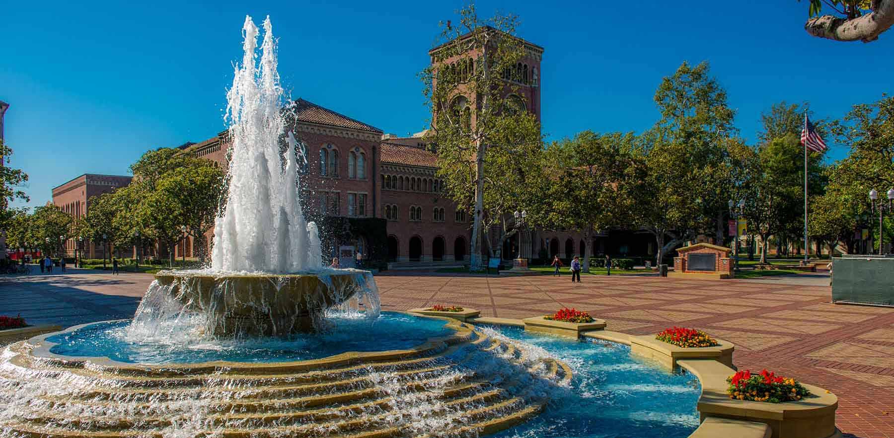 fountain in the center of campus